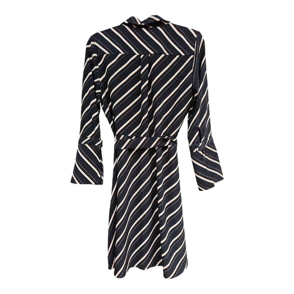 Banana Republic Striped Black with White Gold Stripes Belted Collar Dress Size 6 - Picture 2 of 12
